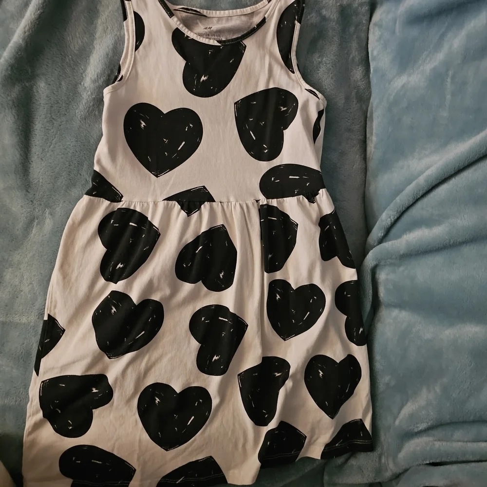 Heart Patterned Kids Dress - Black and White